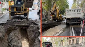 A pipe has burst on Teryan Street, causing water to leak onto the surface; work is underway to eliminate the accident.